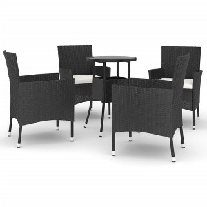 vidaXL Patio Bistro Set with Cushions Black and White Poly Rattan - 4 Piece - 1 of 4