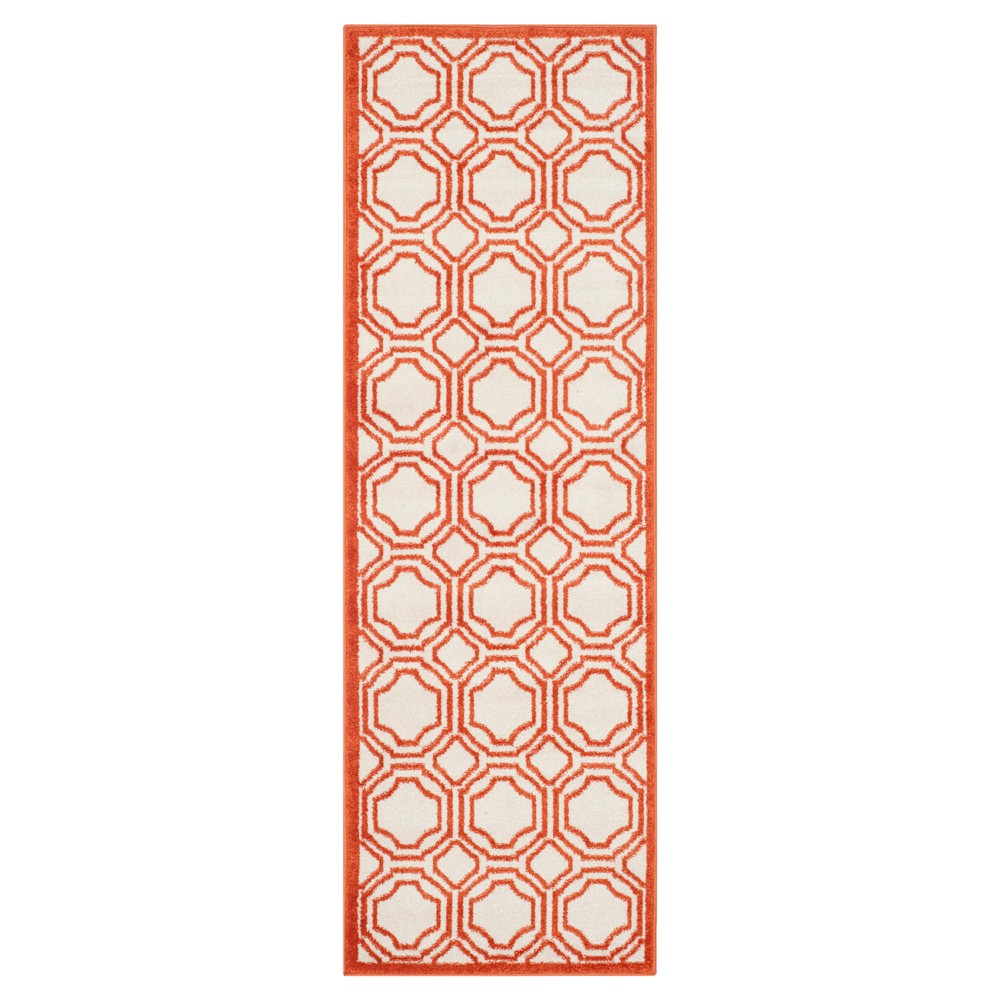 Amala 2'3inx7' Indoor/Outdoor Runner - Ivory/Orange - Safavieh