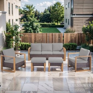 Gymojoy 5 Pieces Outdoor Patio Sofa Club Chair with Ottoman Set - 1 of 4