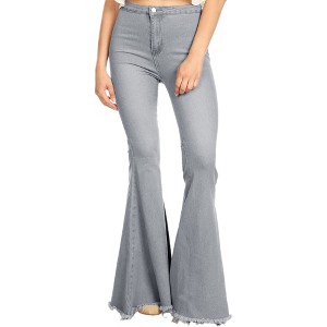 Anna-Kaci Classic Retro High Waist Long Denim Frayed Hem Bell Bottom Jeans - 1 of 3