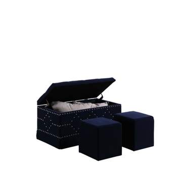 Ore International 2 Seating Nailhead Storage Bench Indigo Blue