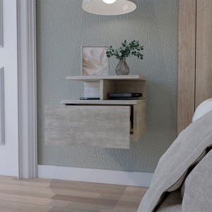 PAGED Wall Mounted Nightstand Modern Wooden Bedside Table with Storage Drawer and 2 Open Shelves, Night Stand for Bedroom, Living Room - 1 of 4