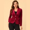 INSPIRE CHIC Women's Notched Lapel Vintage Office Button Front Velvet Blazer - 2 of 4