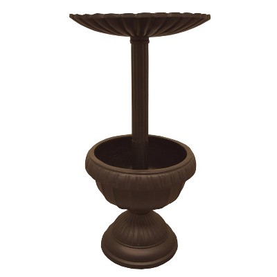 Ornate Brown Cast Aluminum Bird Bath with Planter Vase