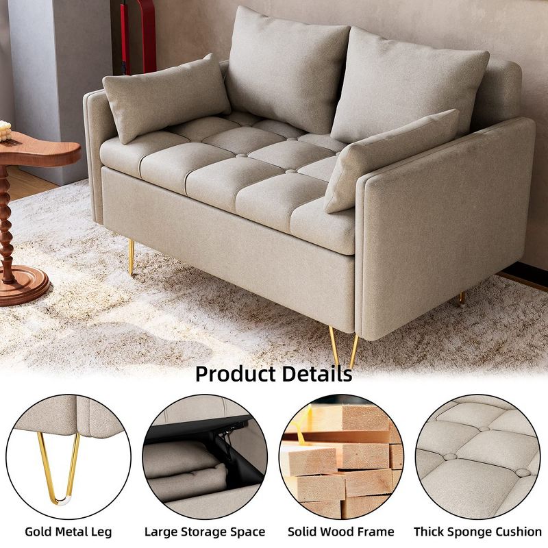 44.5 Inch Small Modern Loveseat Sofa Couch with Storage Under Seat Cushion, 3 of 10