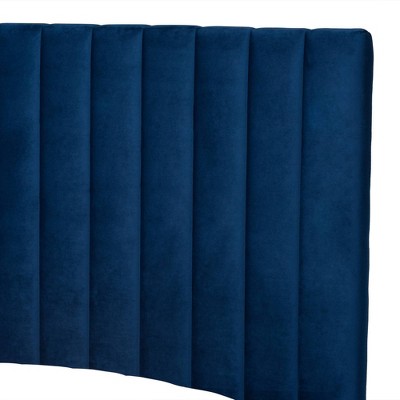 Luxurious Navy Blue Velvet Full/Double Platform Bed with Gold Metal Legs