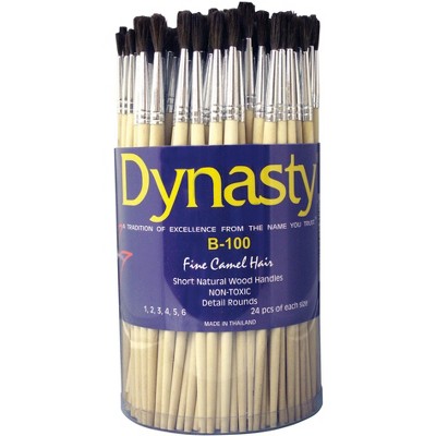 Dynasty Brush B-100 Fine Camel Hair Brushes, Short Wood Handles, Assorted Sizes, Brown, Set of 144