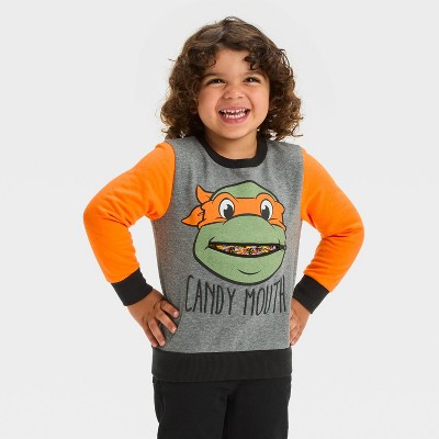 Toddler Boys' Halloween Teenage Mutant Ninja Turtles Candy Zipper Mouth Fleece Top - Gray