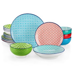 vancasso 16 Piece Japanese Style Mix Color Porcelain Round Dinnerware Set With 4 Piece Dinner/Dessert/Soup Plate and Bowl - 1 of 4