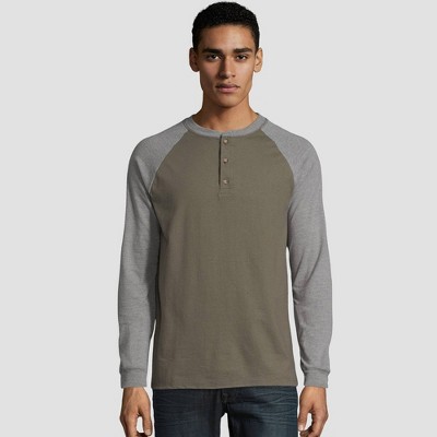 Hanes Men's Long Sleeve Beefy Henley Shirt - Green S