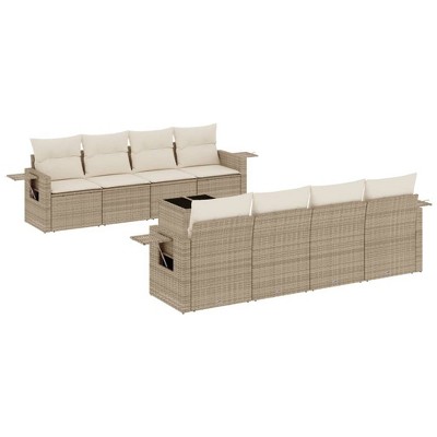 vidaXL 9 Piece Patio Sofa Set with Cushions Beige and Cream Poly Rattan