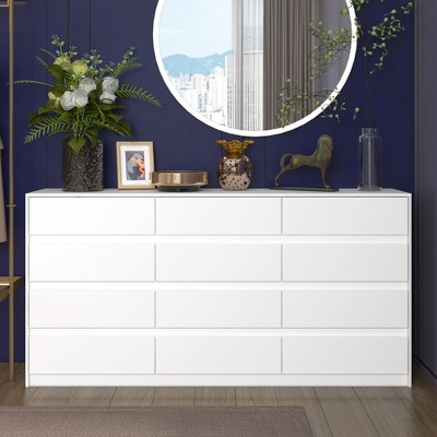 FUFU&GAGA 12 Drawer Dresser Glossy Concealed Handle Large Dresser White