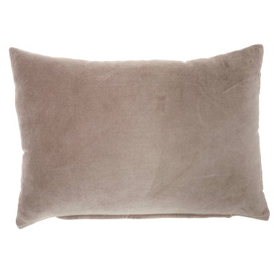 Leisure Taupe Velvet Modern Throw Pillow with Feather-Down Insert