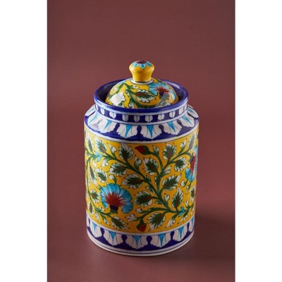 Handcrafted Blue and Yellow Ceramic Kitchen Canister Set