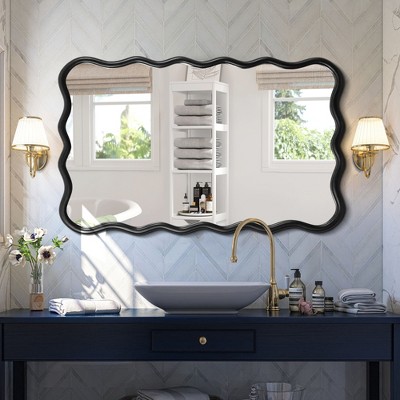 Lycvki 40" x 28" Solid Wood Wavy Rectangle Wall Decor Mirror
