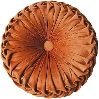 BRINJOY Round Throw Pillow Velvet Home Decoration Pleated Round Pillow Cushion for Couch Chair Bed Car Orange