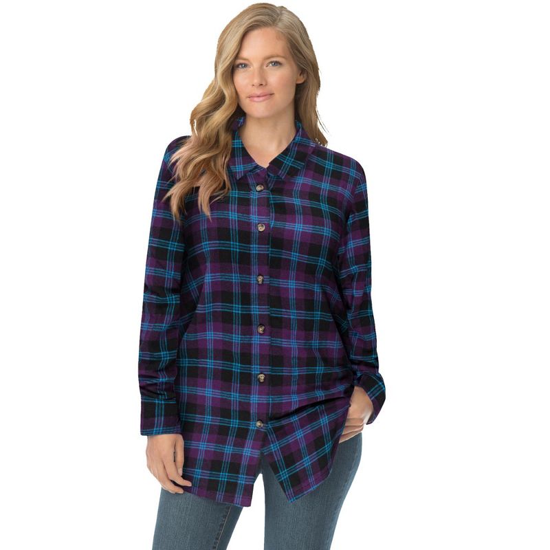 Woman Within Women's Plus Size Classic Flannel Shirt, 1 of 2