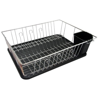 Megachef 16 Inch Chrome Plated And Plastic Counter Top Drying Dish Rack In Black Target