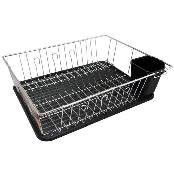 mDesign Kitchen Counter Dish Drying Rack & Microfiber Mat, Set of 2 -  Black/Gray
