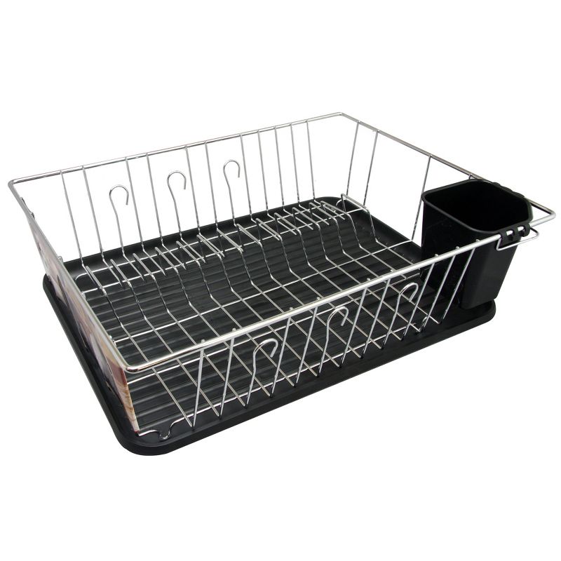 MegaChef 16 Inch Chrome Plated and Plastic Counter Top Drying Dish Rack in Black, 1 of 7