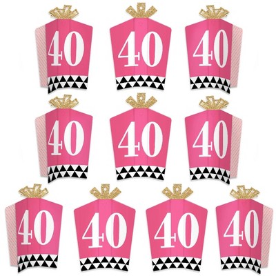 Big Dot of Happiness Chic 40th Birthday - Pink, Black and Gold - Table Decorations - Birthday Party Fold and Flare Centerpieces - 10 Count