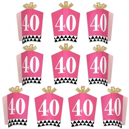 Big Dot of Happiness - Chic 40th Birthday - Pink, Black and Gold - Table Decorations - Birthday Party Fold and Flare Centerpieces - 10 Count