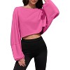 Comfort Cropped Sweatshirt with Long Balloon Sleeves Loose Fit Crew Neck Casual Workout Top - 3 of 4