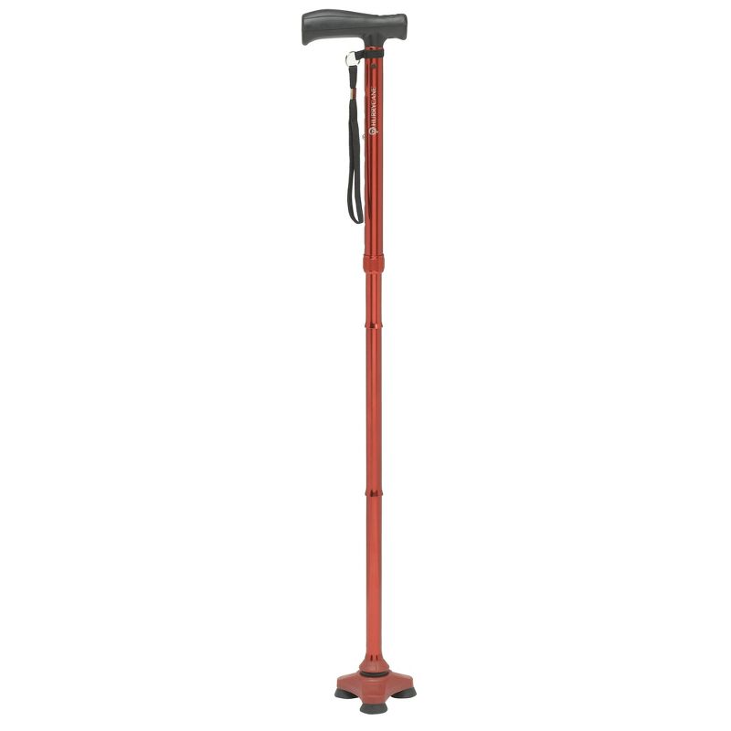 Drive Medical HurryCane Freedom Edition Folding Cane with T Handle, Red, 1 of 6