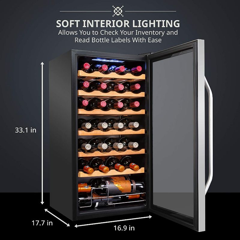 Ivation 28-Bottle Compressor Freestanding Wine Cooler Refrigerator - Stainless Steel, 2 of 8
