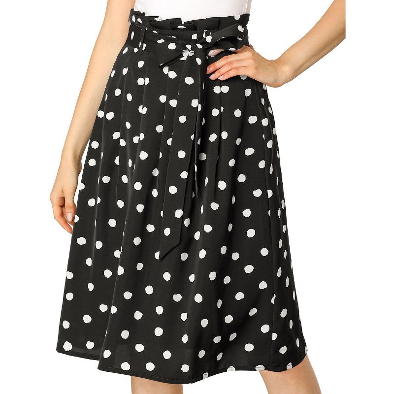 Allegra K Women's Printed Belted Elastic High Waist Vintage A-Line Midi Skirt, 1 of 8
