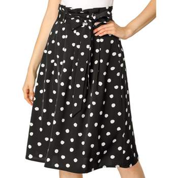 Allegra K Women's Printed Belted Elastic High Waist Vintage A-Line Midi Skirt