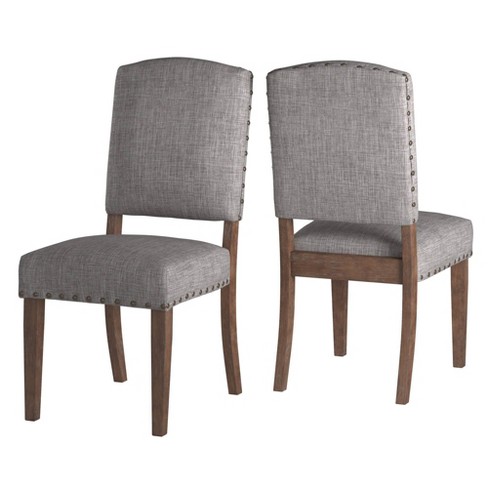 Set Of 2 Iverson Nailhead Trim Chestnut Finish Linen Side Chairs Smoke Gray Inspire Q Target