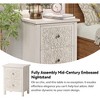COZAYH Farmhouse 2 Drawer Nightstand with Embossed Flower Motif Front, French Country, Modern Distressed Finish Nightstand for Home Bedrooms, White - 3 of 4