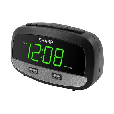 2/2 Amp USB Charge LED Alarm Clock Black - Sharp