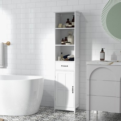 White Tall Bathroom Storage Cabinet with Adjustable Shelves