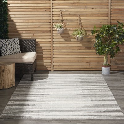 Calobra Light Grey Striped 4' x 6' Hand-Knotted Synthetic Rug