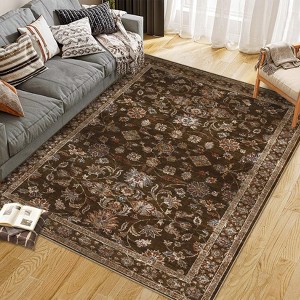 Area Rug Washable Rug Vintage Floral Non-Slip Low Pile - Machine Washable Non-Shedding Carpet for Living Room, Bedroom, Office & Dining - 1 of 4