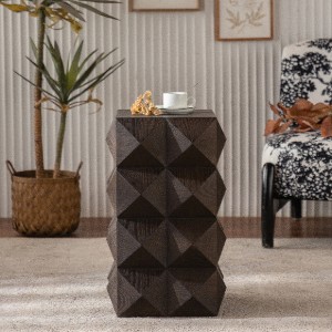 Lyngins 23.62" Vintage Side Table, Three-Dimensional Embossed Pattern Design Retro End Table, Small Coffee Table, Wooden Bedroom Nightstand - 1 of 4