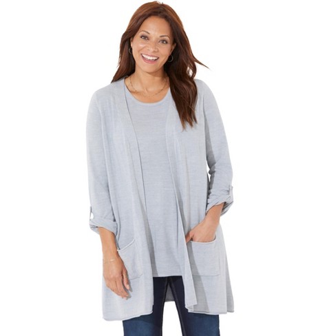 Catherines Women's Plus Size Cashmiracle Cardigan - 3x, Heather Grey ...