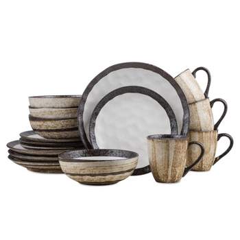 Stone Lain Lucy 16-Piece Porcelain Dinnerware Set, Service for 4, Beige