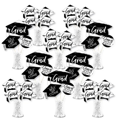 Big Dot of Happiness 2025 Black and White Graduation Party Centerpiece Sticks - Showstopper Table Toppers - 35 Pieces