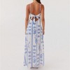Mocamel Women's Summer Long Dress Sleeveless Spaghetti Strap Tie-Up Front Loose Dress Back Cutout Dress - 3 of 4