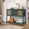 Jojoka Rattan Console Table with Drawers & Double Doors, Rustic Entryway Table with Storage Shelf, Farmhouse Sideboard for Living Room or Hallway - 4 of 4