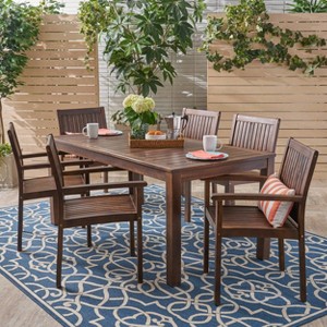 Fallon 7pc Acacia Wood Patio Dining Set: Weather-Resistant, 6 Arm Chairs - Christopher Knight Home - 1 of 4