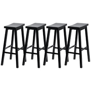 PJ Wood Classic Saddle-Seat 29" Tall Kitchen Counter Stools for Homes, Dining Spaces, and Bars with Backless Seats and 4 Square Legs, Black (4 Pack) - 1 of 4