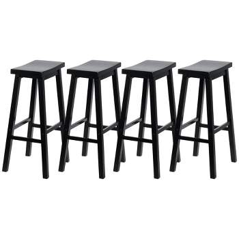 PJ Wood Classic Saddle-Seat 29" Tall Kitchen Counter Stools for Homes, Dining Spaces, and Bars with Backless Seats and 4 Square Legs, Black (4 Pack)