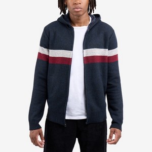 X RAY Full Zip Hooded Sweater With Stripes & Faux Shearling Lining - 1 of 4
