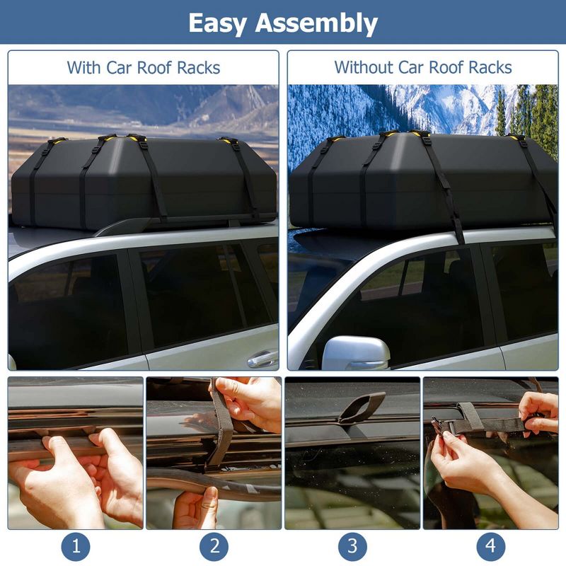 Costway 15 Cu.Ft Car Roof Bag 100% Waterproof Roof Top Luggage Bag for All Vehicles Black/Yellow, 5 of 11