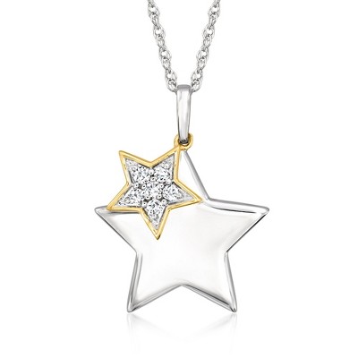 Ross-Simons 0.10 ct. t.w. Diamond Double-Star Pendant Necklace in Sterling Silver With 14kt Yellow Gold
