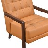 Orange leather contemporary lounge chair upholstered tufted detail walnut finish solid wood furniture - 3 of 4